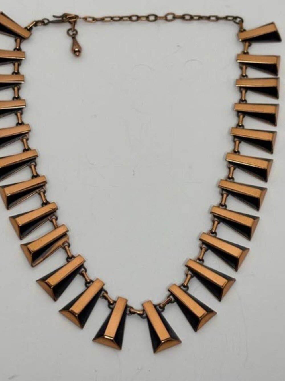 MID CENTURY MODERN RENOIR COPPER GEOMETRIC PYRAMID SHAPED FRINGE NECKLACE M - Picture 8 of 11